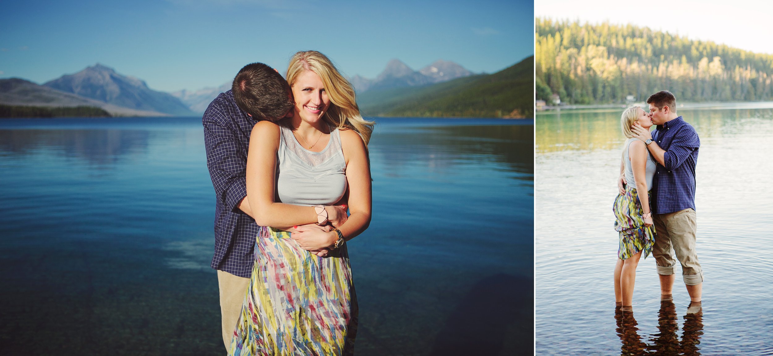 Glacier National Park Lake McDonald Engagement Photos Couple Kissing