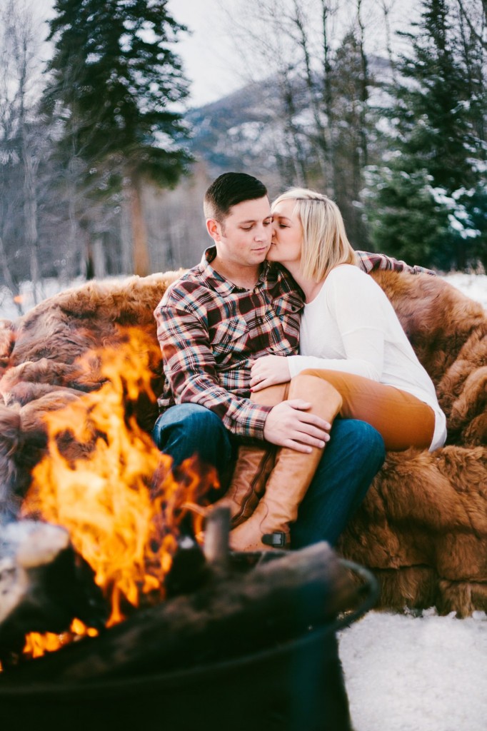 Missoula MT Engagement Photos Couple Kissing by Fire