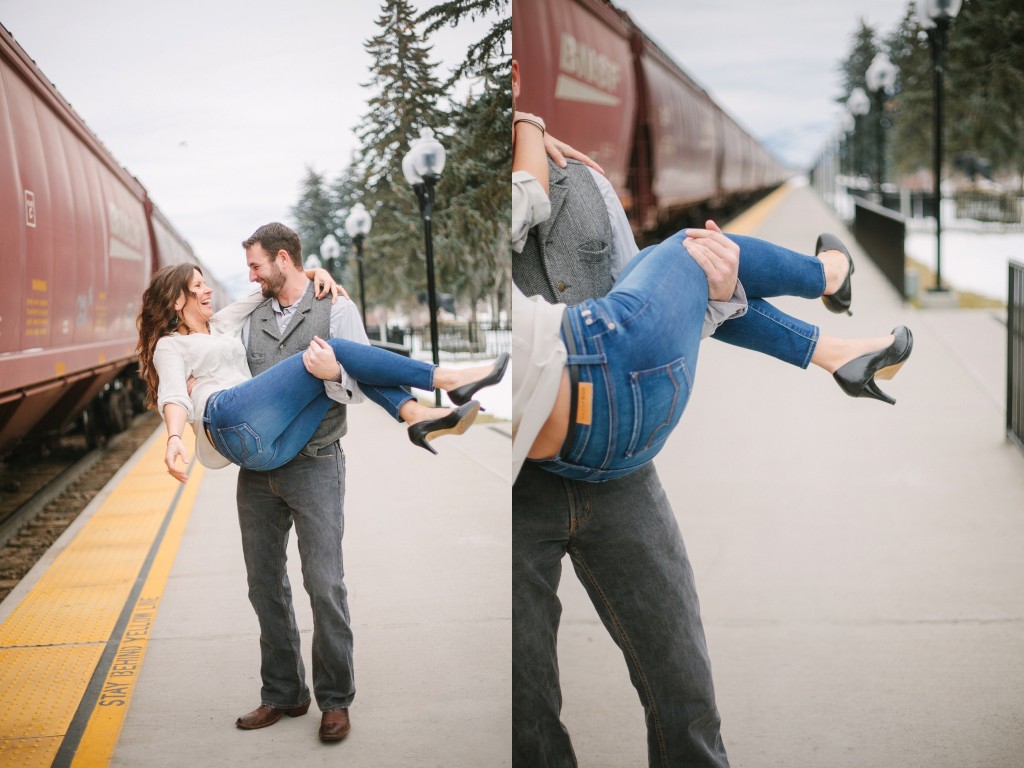 Whitefish MT Engagement Photos Groom Carry Bride