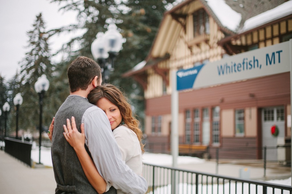 Whitefish MT Engagement Photos Couple Hugging