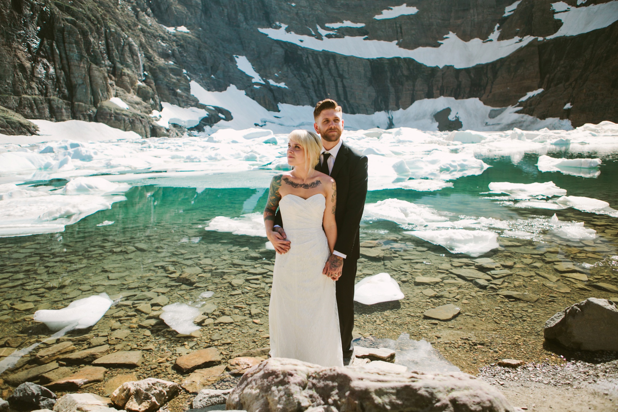 Iceberg Lake Glacier National Park Elopement Couple Holding Hands