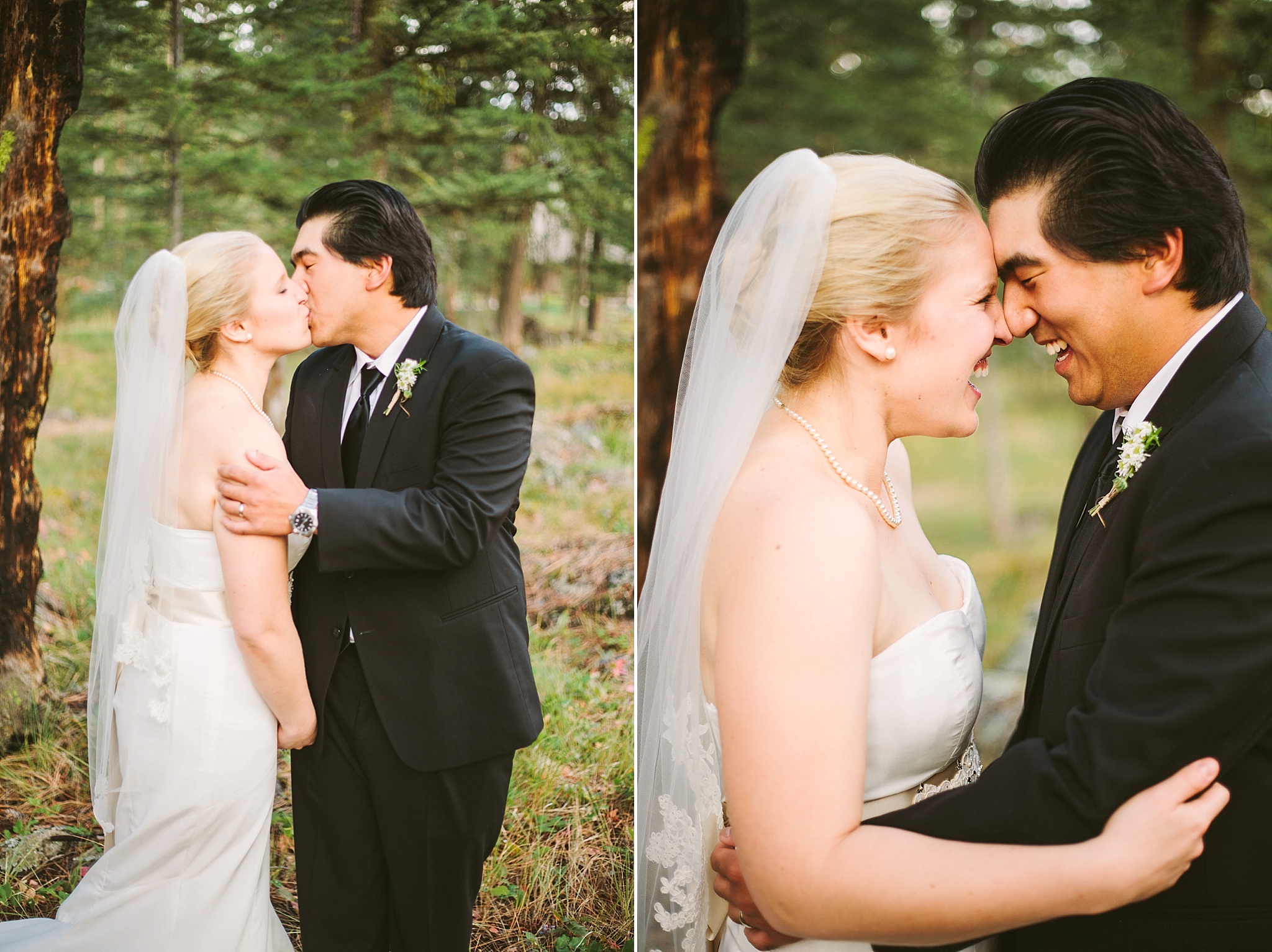 Missoula MT Backyard Forest Wedding Couple Laughing