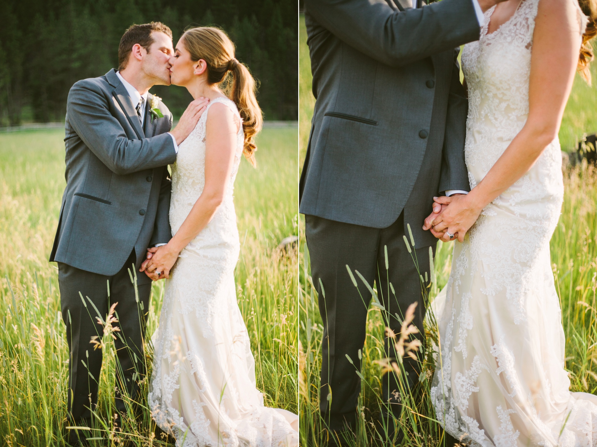 Missoula MT Summer Backyard Wedding Photos Couple Kissing