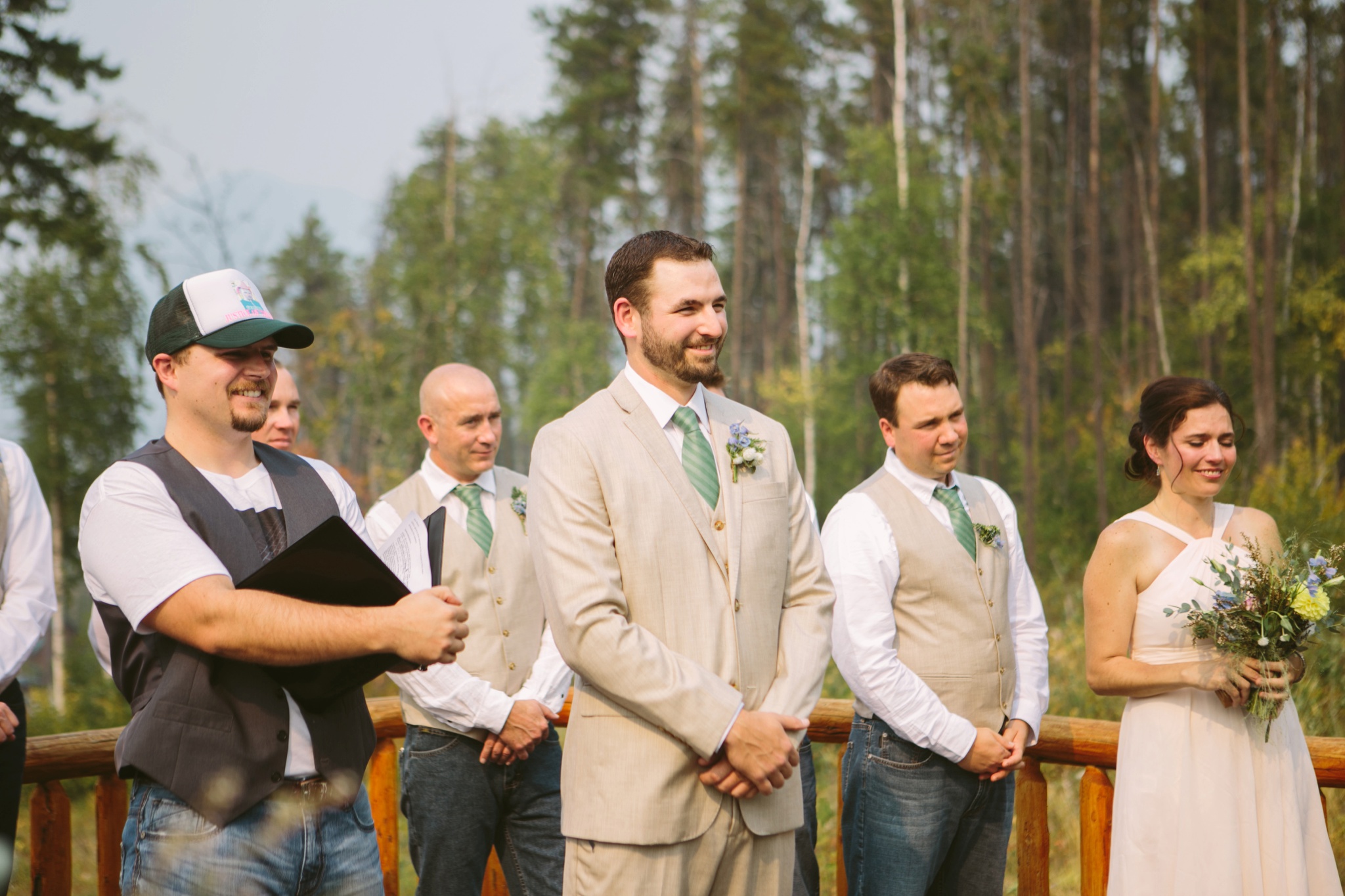 West Glacier National Park Outdoor Raft Center Wedding Ceremony Groom Waiting