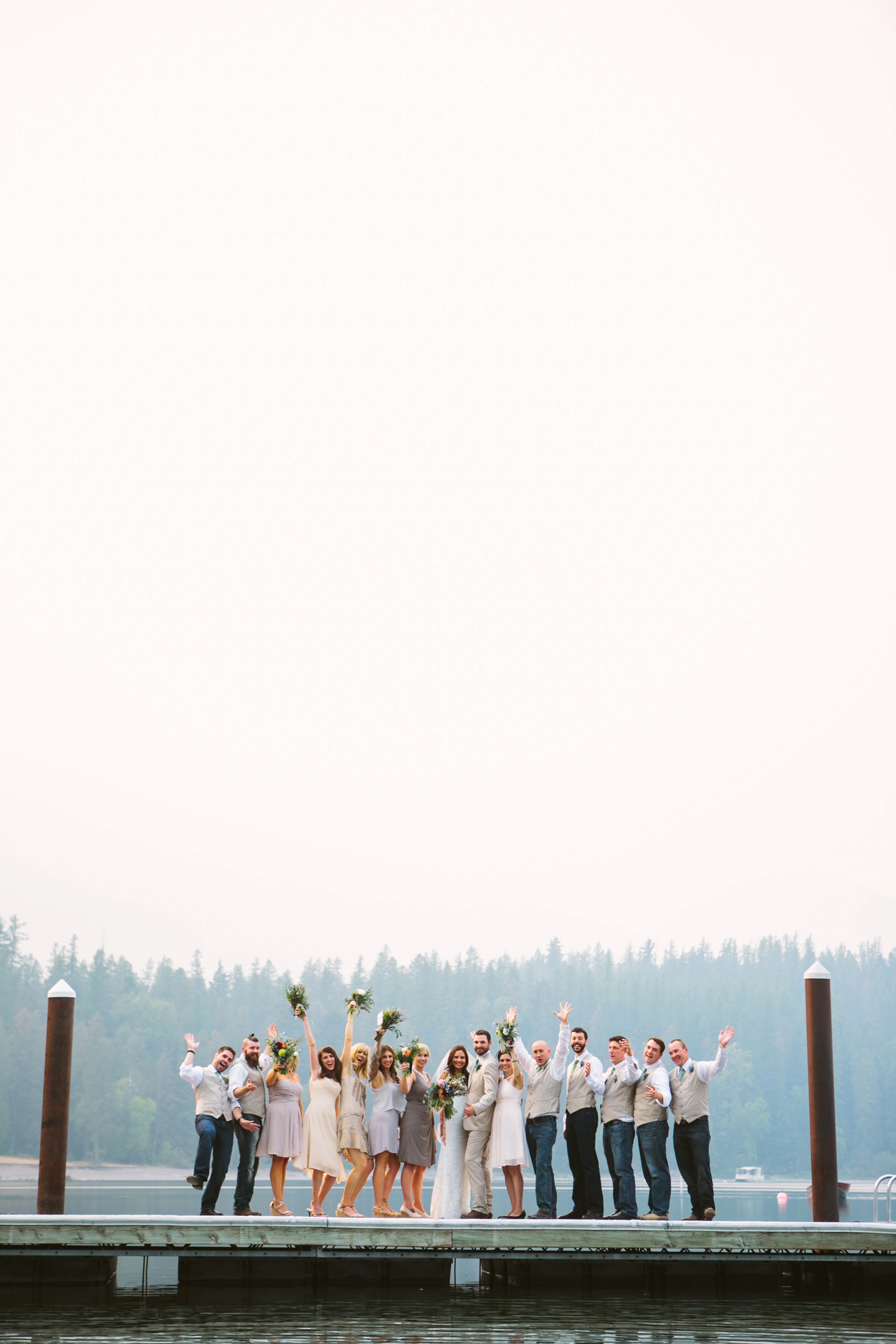 Glacier National Park Wildfire Wedding Bridal Part on Apgar Village Dock