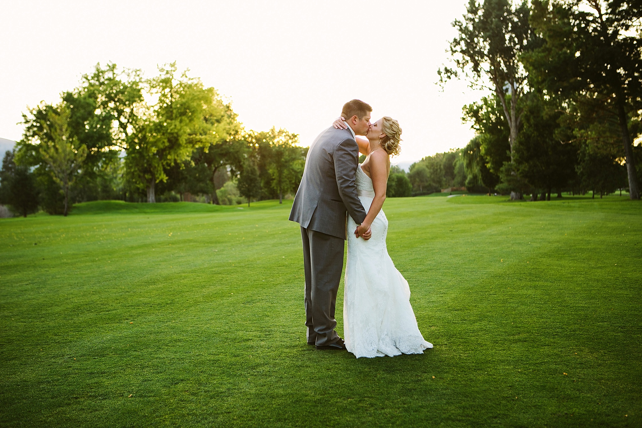 Missoula Country Club Wedding Photos Couple Kissing at Sunset