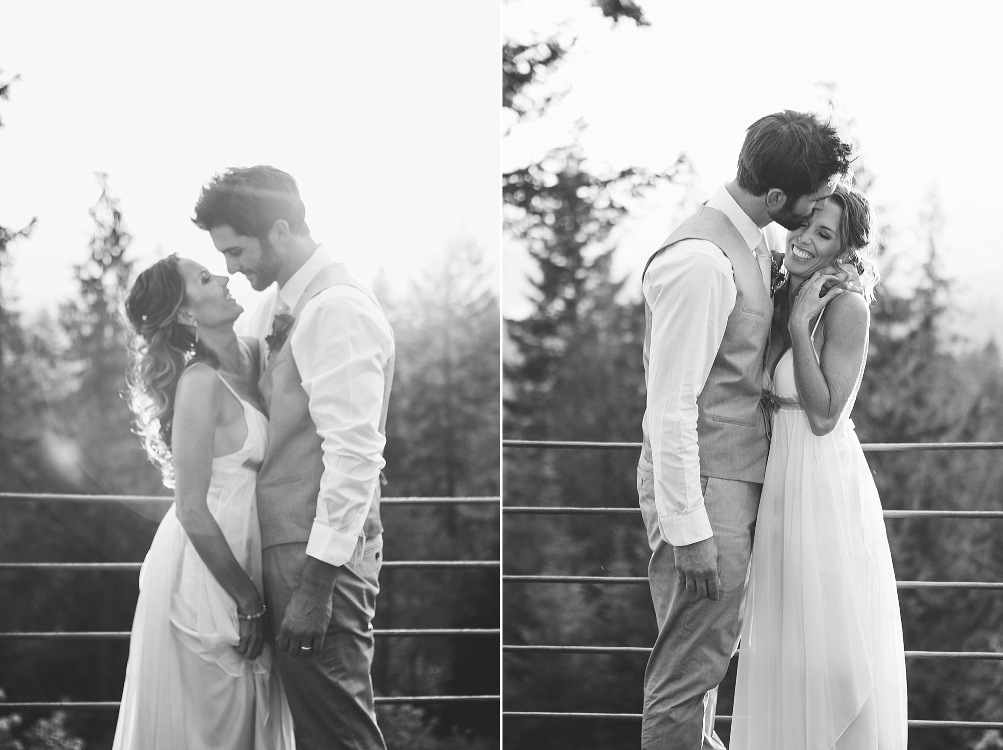 Sandpoint Idaho golf course wedding photo couple embracing and laughing