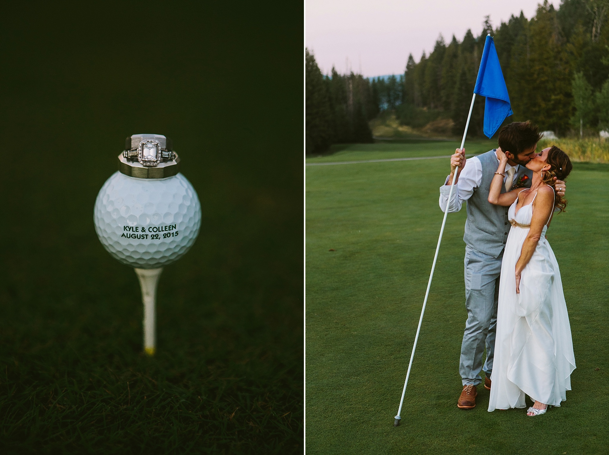 Sandpoint Idaho golf course wedding photo couple kissing