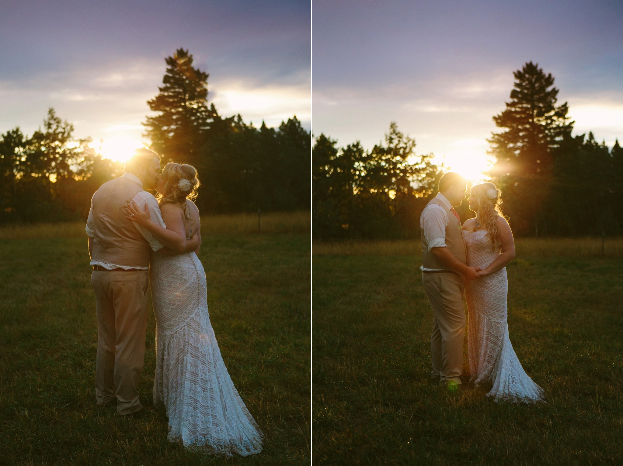 Arrowpeak Lodge Great Falls MT Wedding Photos Couple Kissing Sunset
