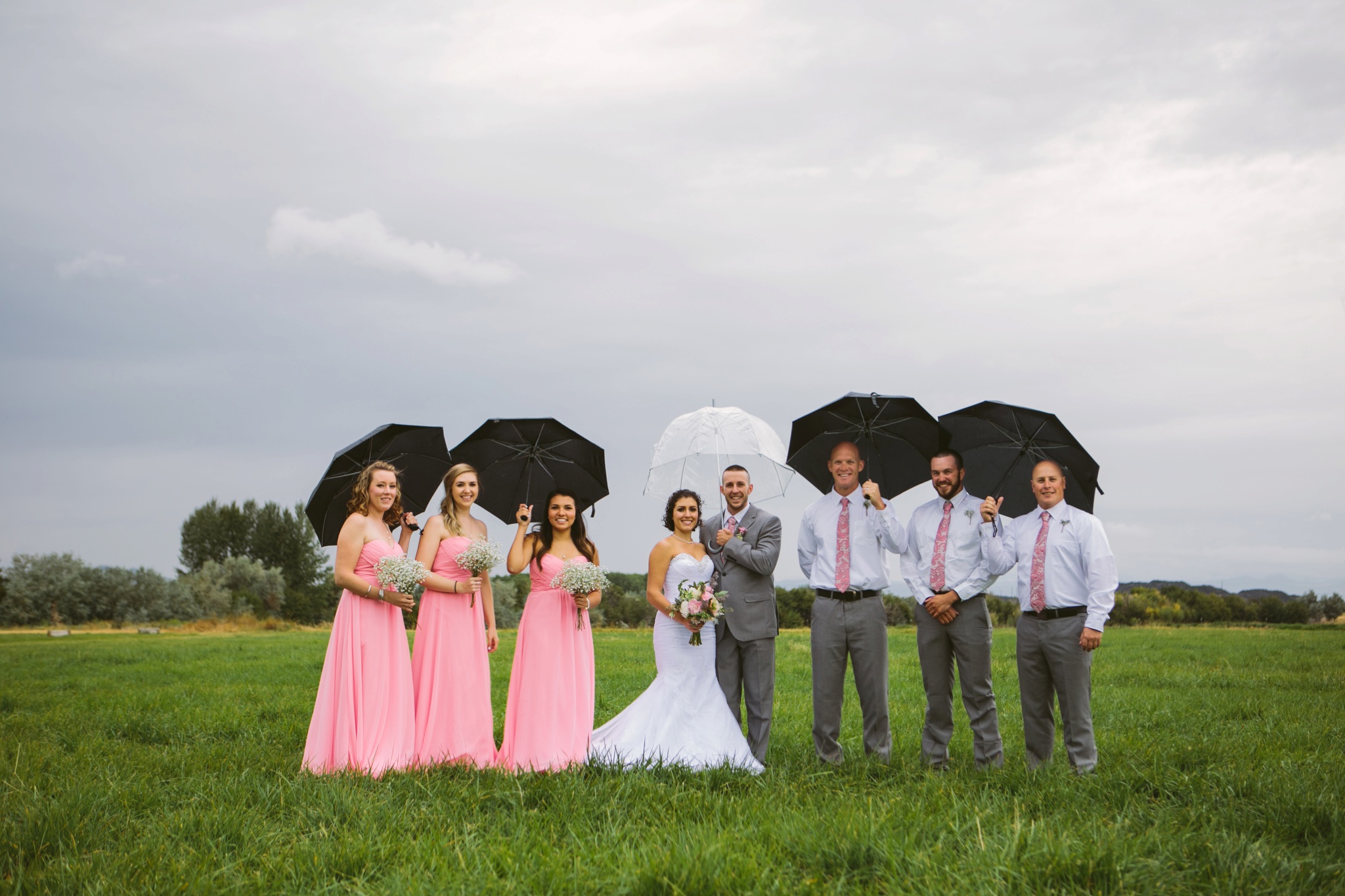 Kleffner Ranch Helena MT Wedding Photos Pink Grey Bridal Party