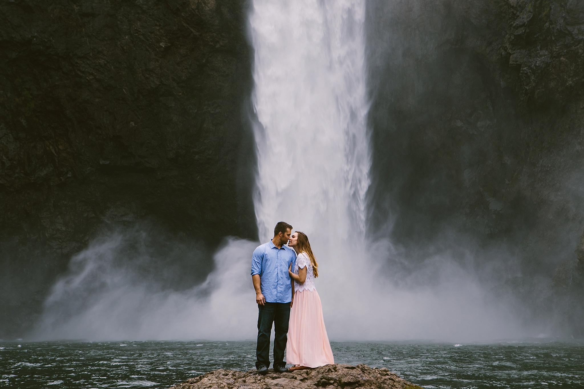 Snoqualmie Falls Seattle WA Engagement Photos Couple Holding Hands