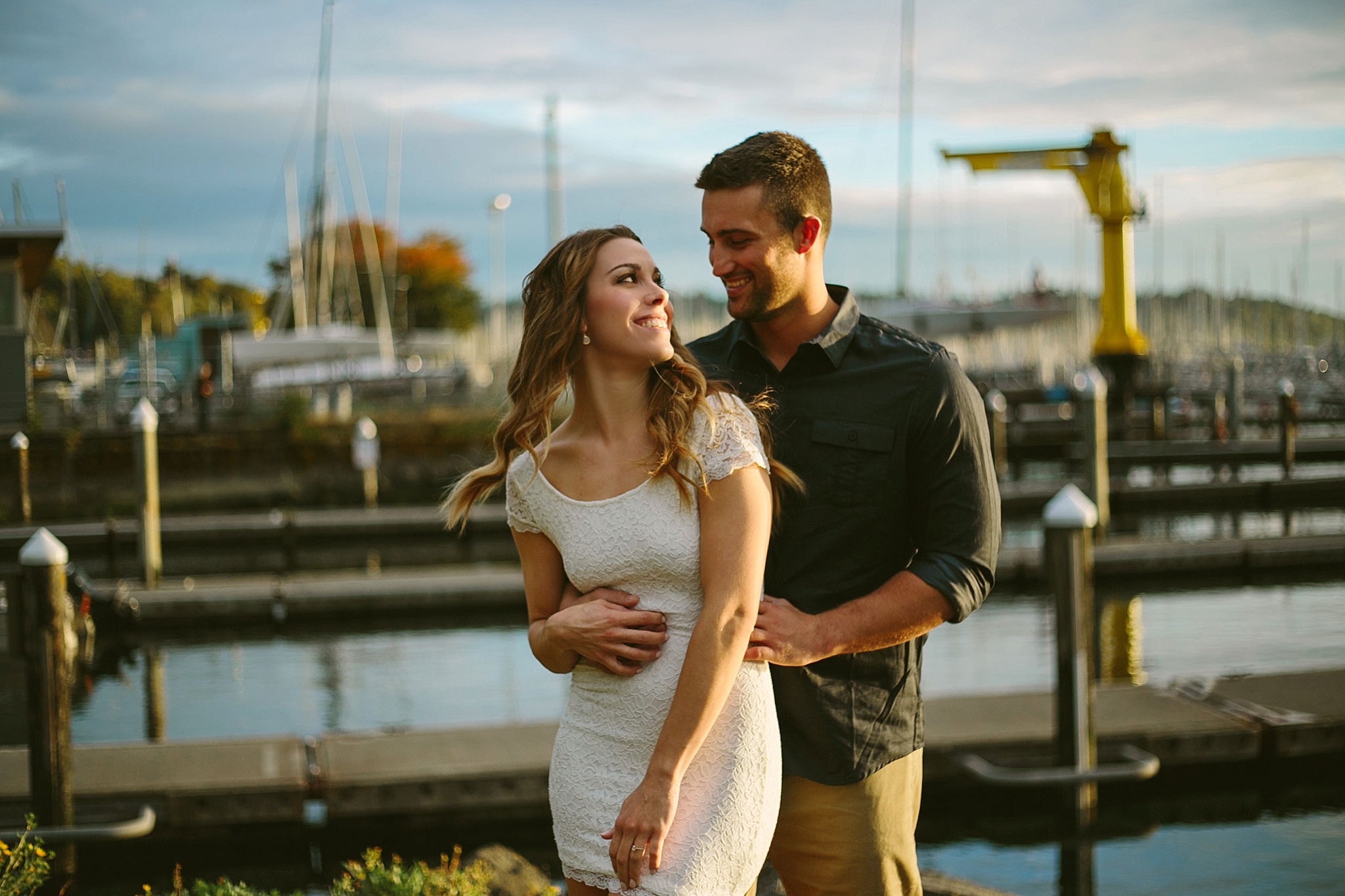 Seattle WA Shilshore Bay Engagement Photos Couple Laughing