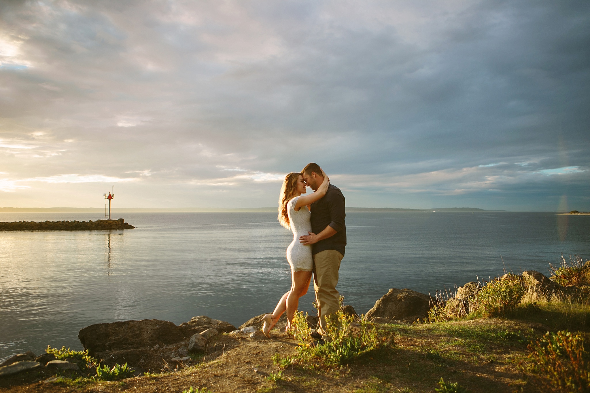 Seattle WA Shilshore Bay Engagement Photos Couple Kissing