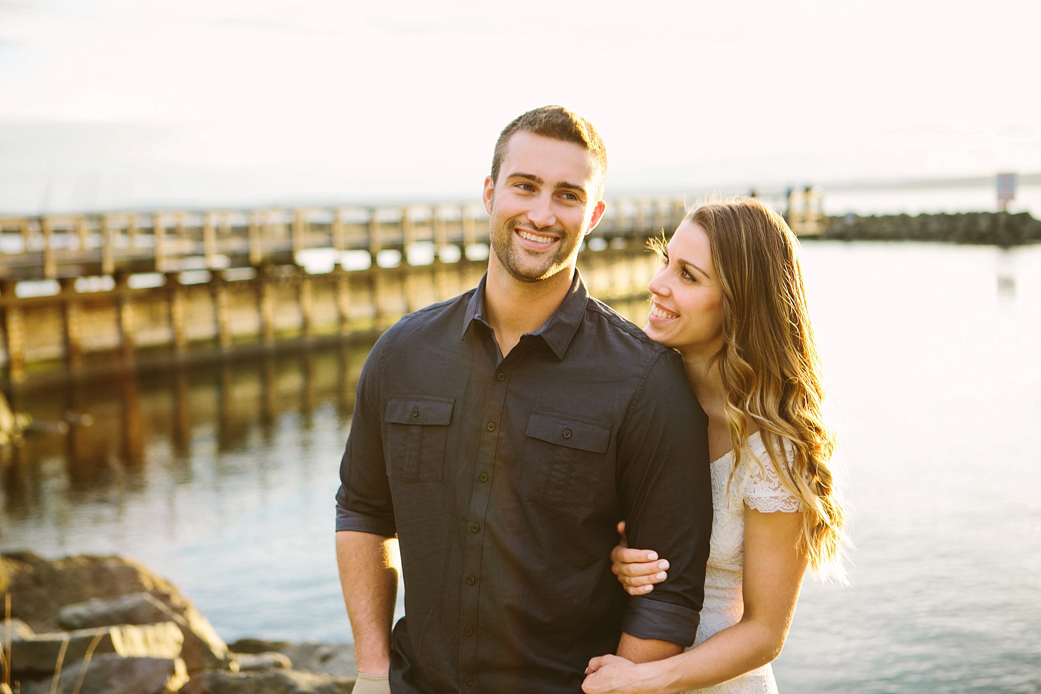 Seattle WA Shilshore Bay Engagement Photos Couple Laughing