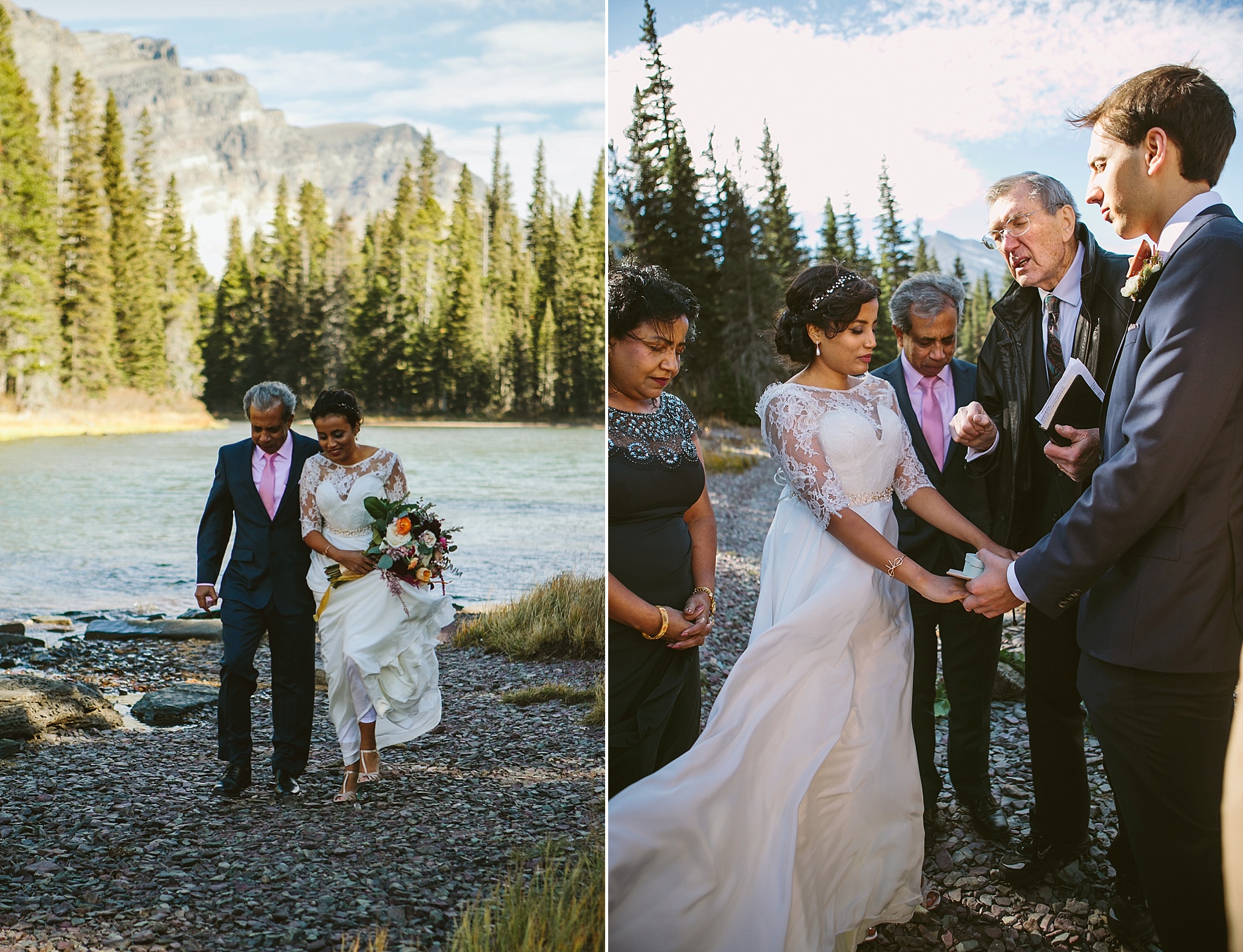Josephine Lake Glacier National Park Elopement Ceremony Couple Holding Hands