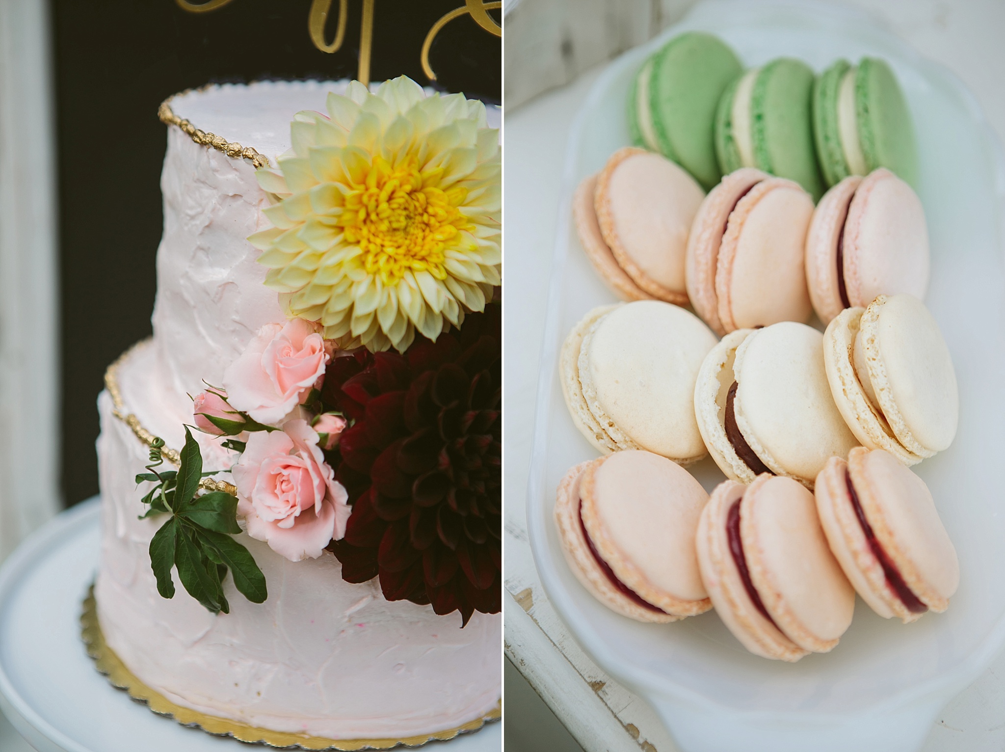 Pink Gold Burgundy Textured Wedding Cake Macarons