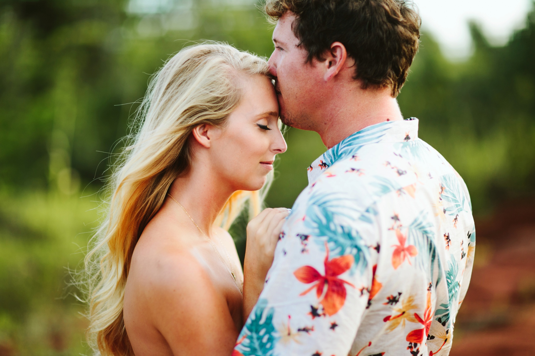 Kauai HI Waimea Canyon Engagement Photos Couple Kissing