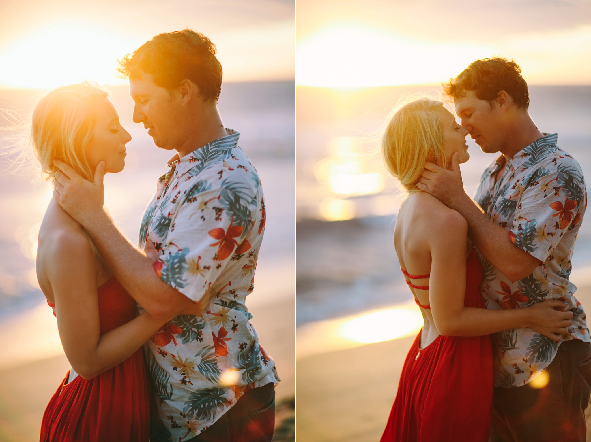 Kauai HI Beach Engagement Photos Couple Kissing
