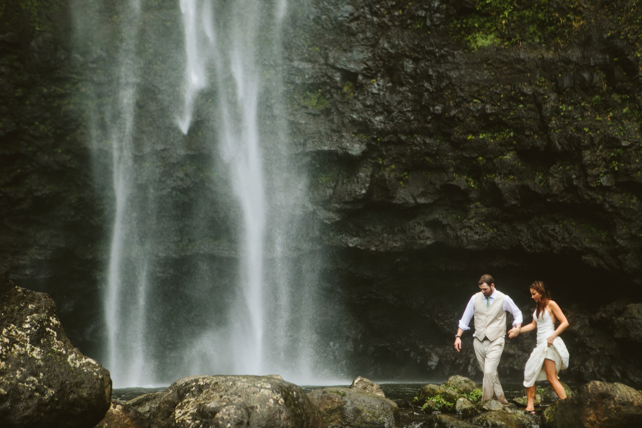 Kauai HI Hanakapiai Falls Elopement Couple Holding Hands