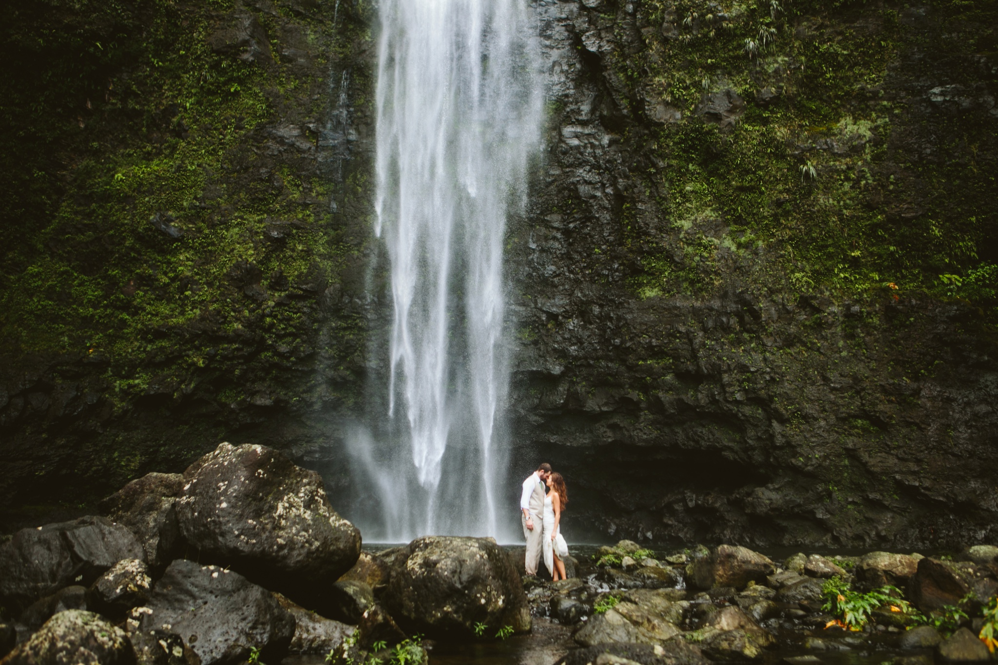 Kauai HI Hanakapiai Falls Elopement Couple Hugging