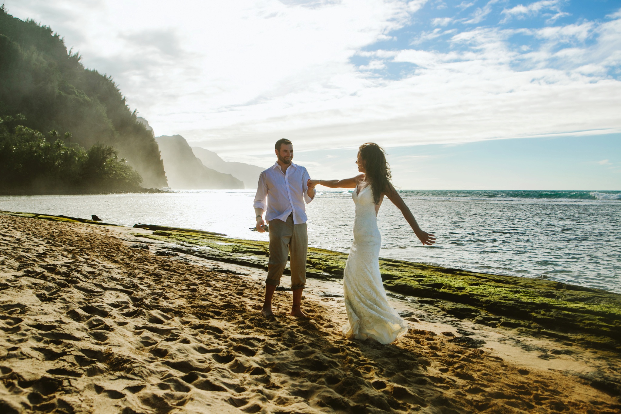 Kauai HI Ke'e Beach Elopement Couple Dancing