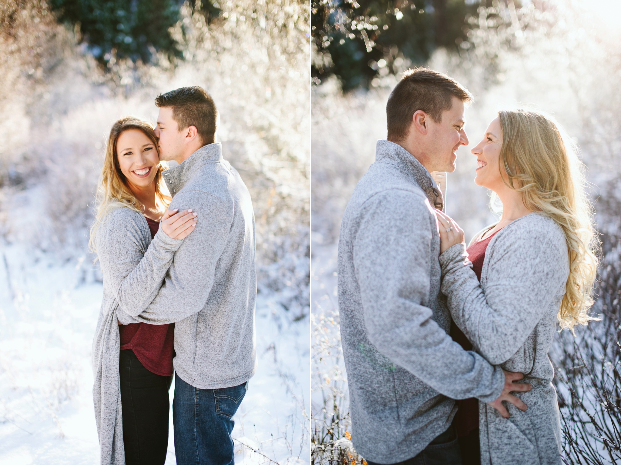 Missoula MT Winter Wonderland Engagement Photos Couple Laughing
