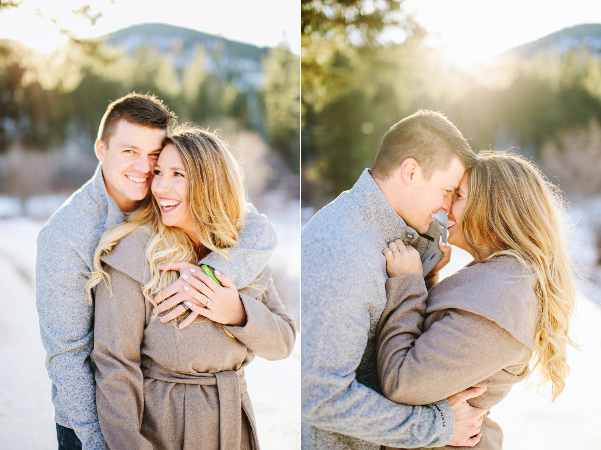 Missoula MT Winter Wonderland Engagement Photos Couple Hugging
