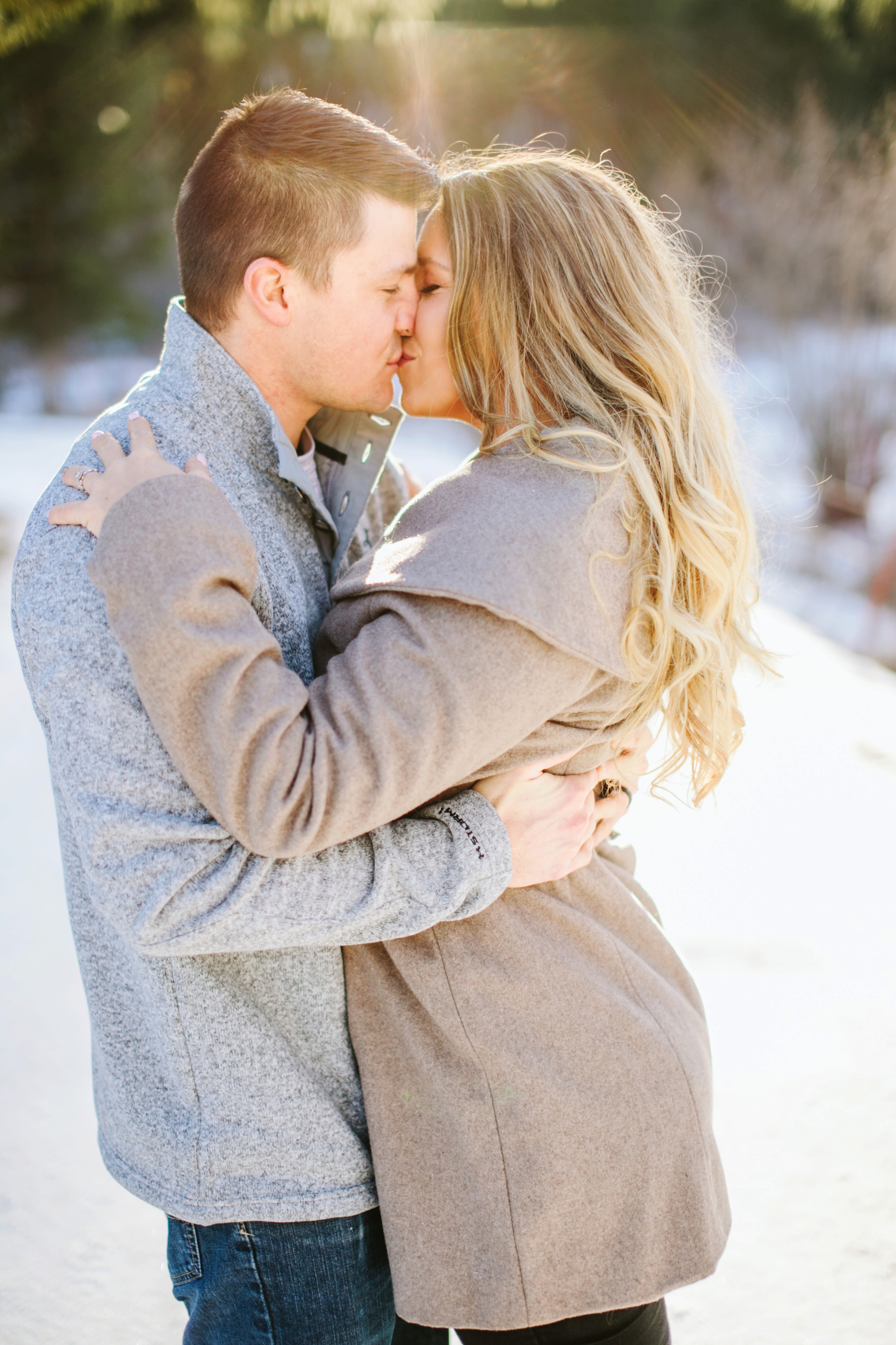 Missoula MT Winter Wonderland Engagement Photos Couple Kissing