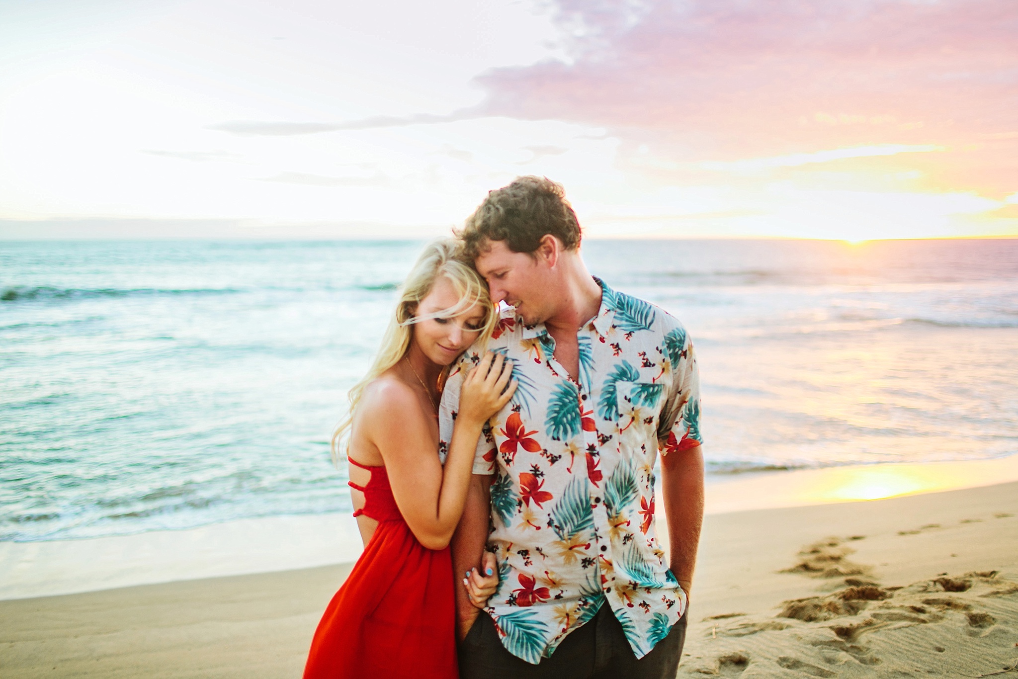 Kekaha Beach Kauai HI Engagement Photos Bride and Groom Holding Hands
