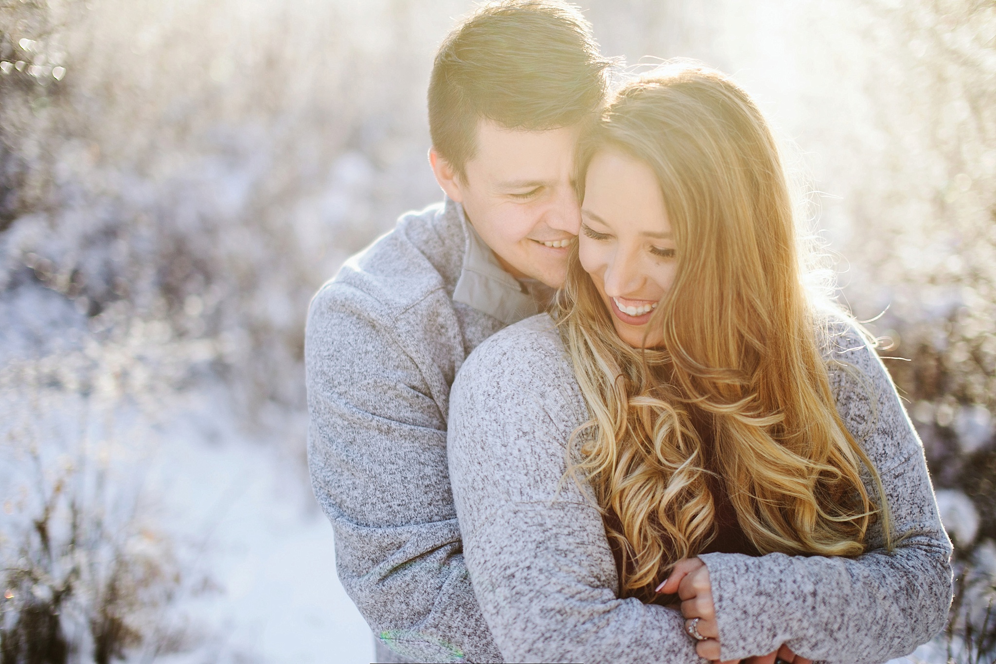 Missoula MT Winter Engagement Photos Bride and Groom Laughing