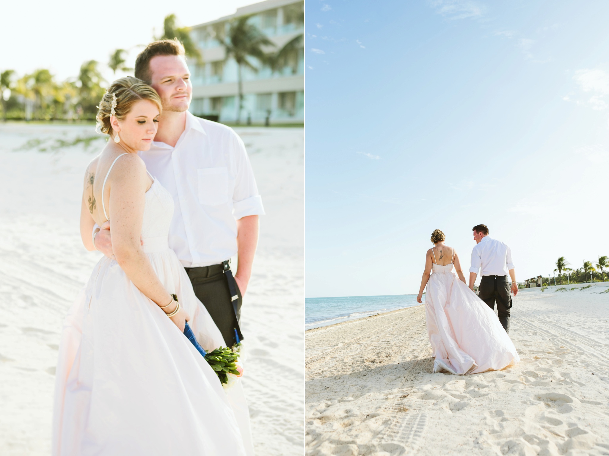 Moon Palace Resort Cancun Mexico Wedding Photos Bride and Groom Holding Hands Walking the Beach