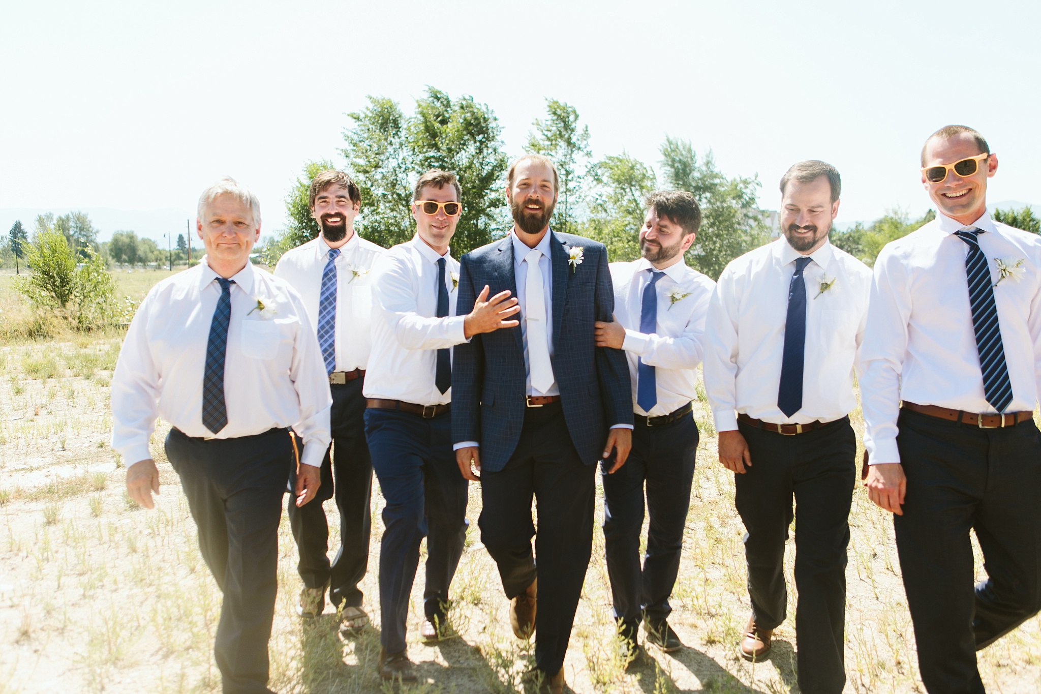 Missoula MT Downtown Silver Park Wedding Groomsmen in Navy and White