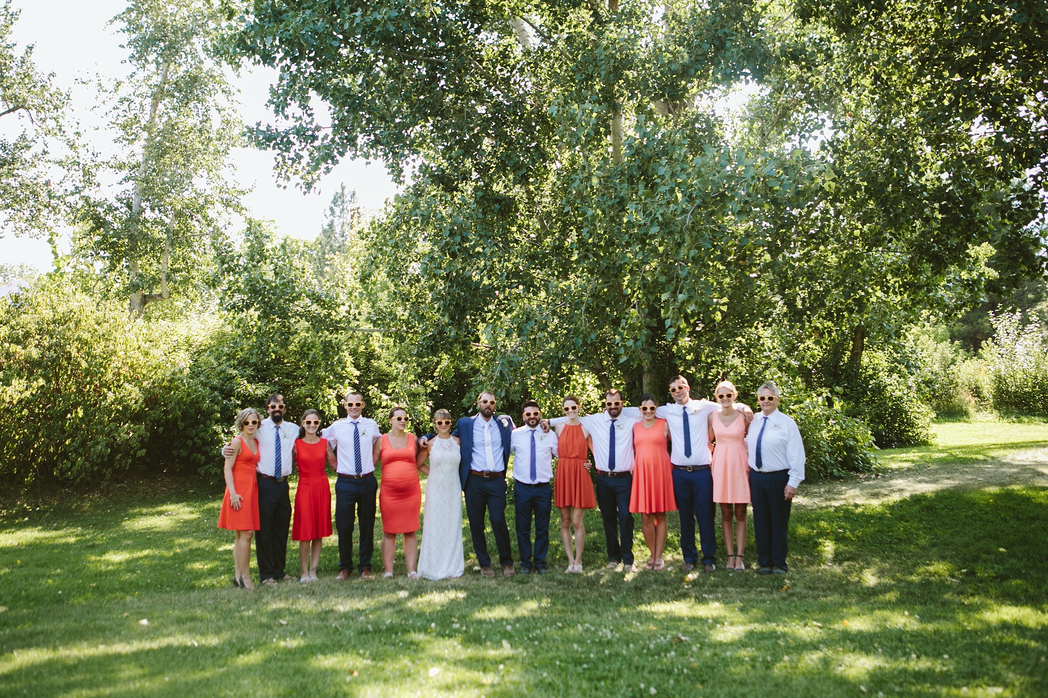 Missoula MT Downtown Wedding Photo Orange and Navy Bridal Party