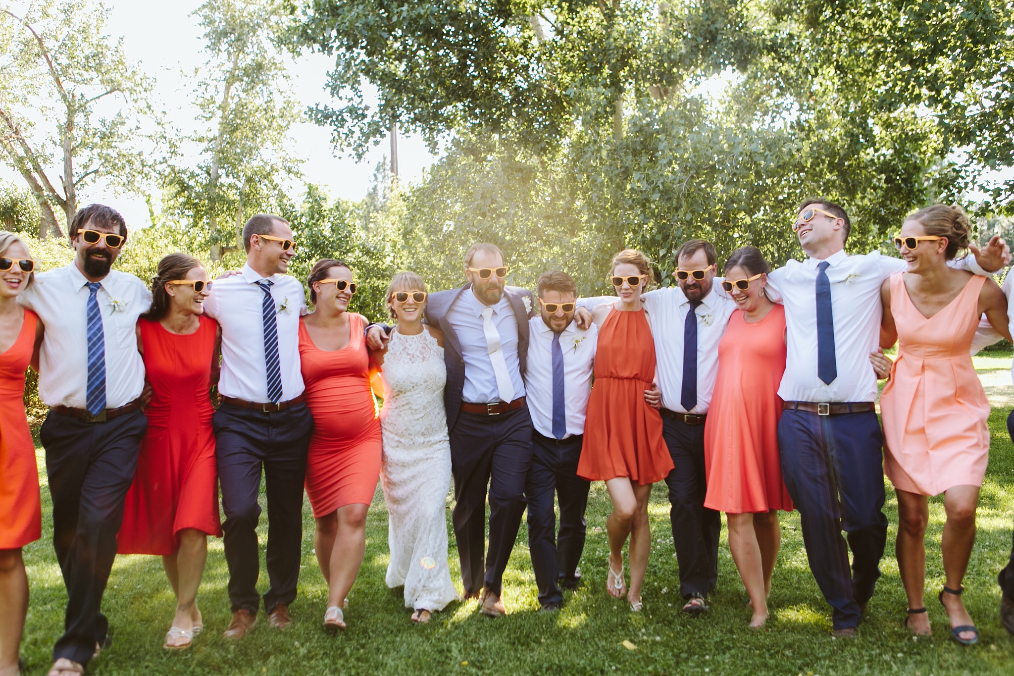 Missoula MT Downtown Wedding Photo Bridal Party Coral and Navy