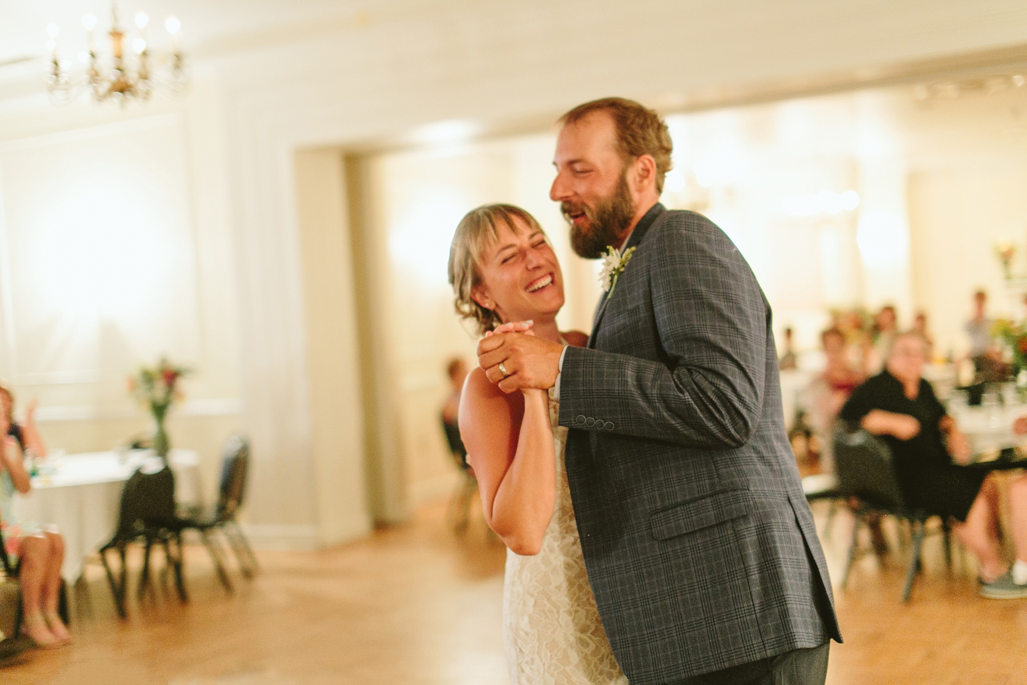 Missoula MT Downtown Wedding Photo Couple First Dance Laughing
