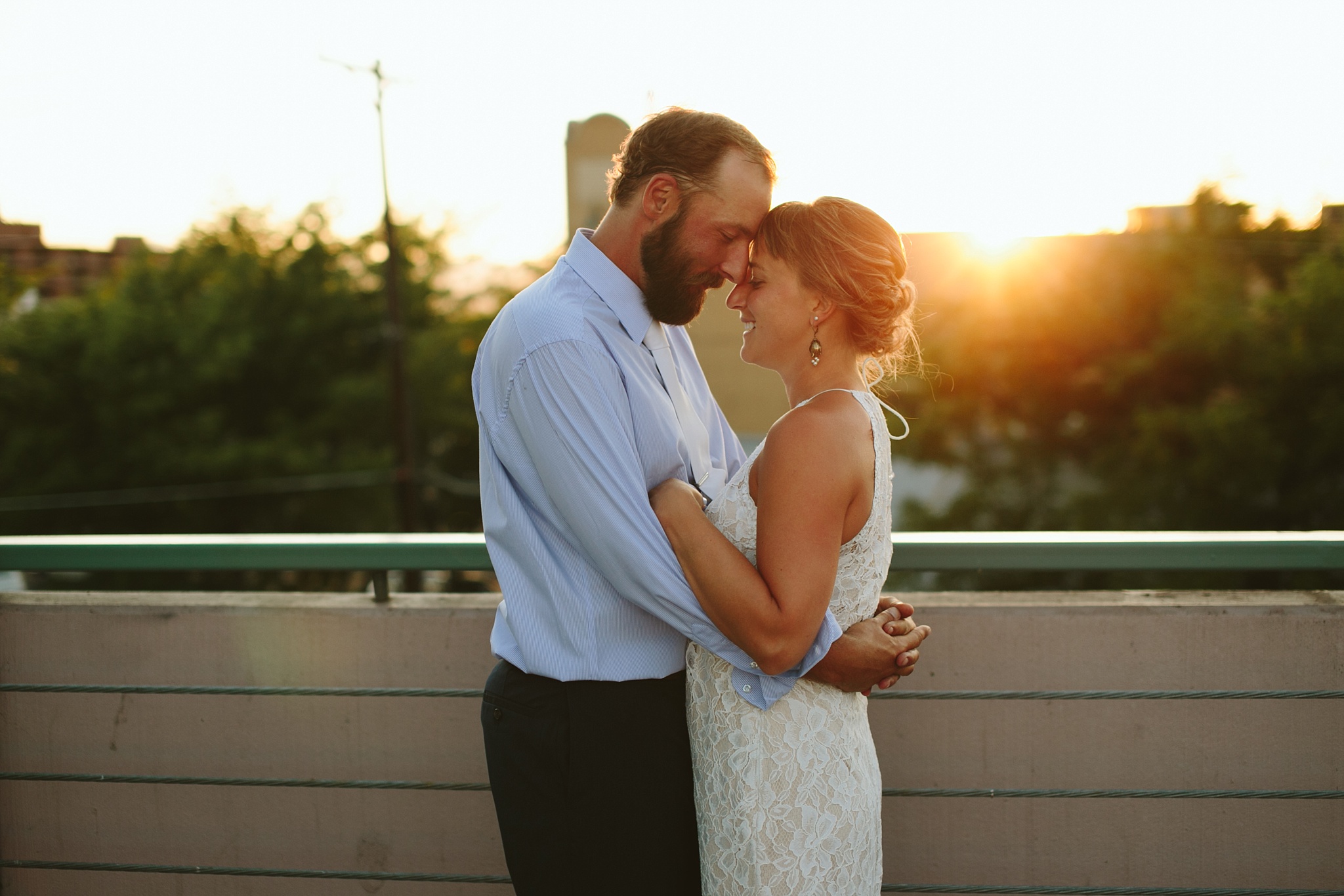 Missoula MT Downtown Wedding Photo Couple Embracing at Sunset
