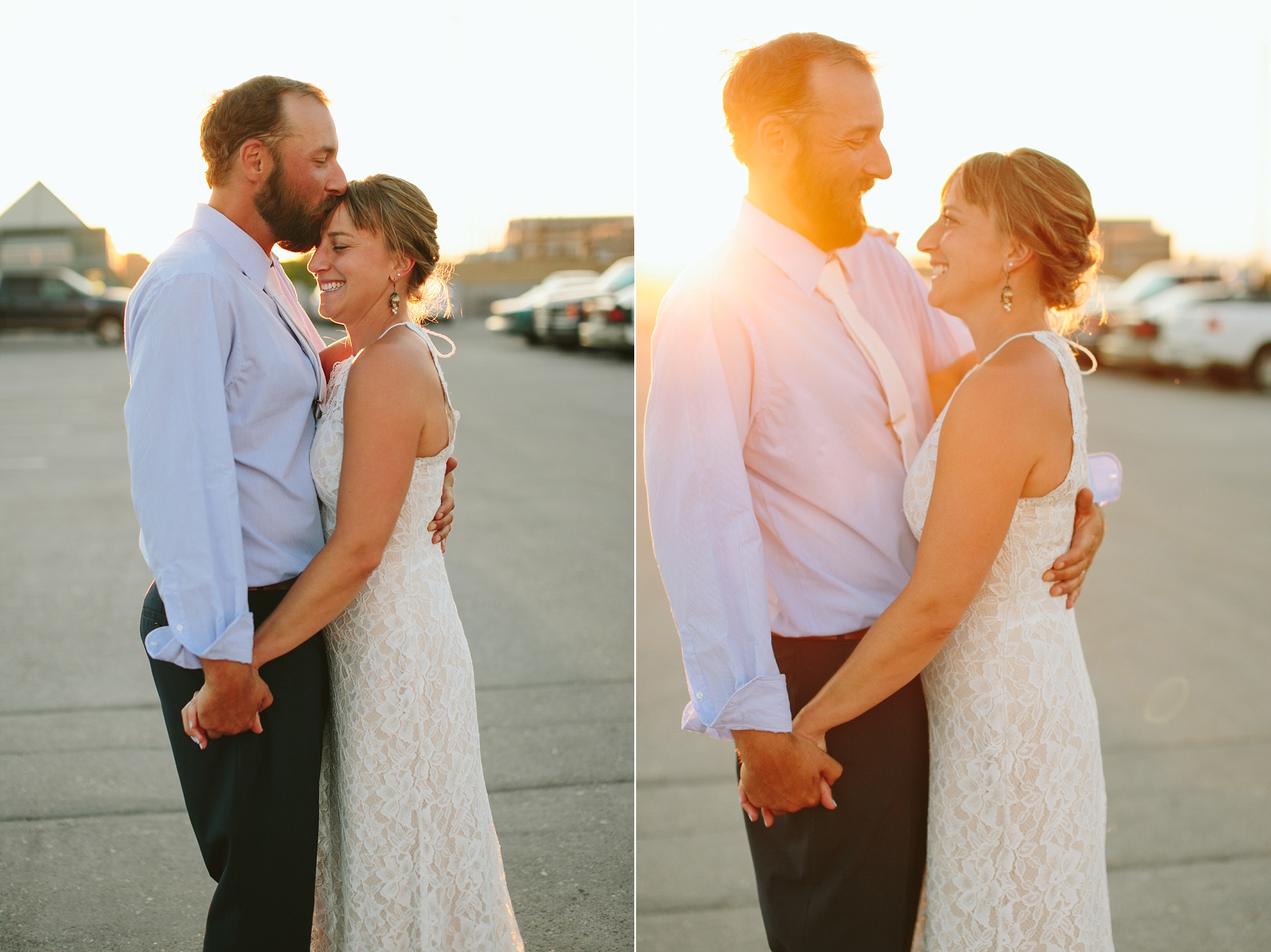 Missoula MT Downtown Wedding Photo Couple Laughing at Sunset