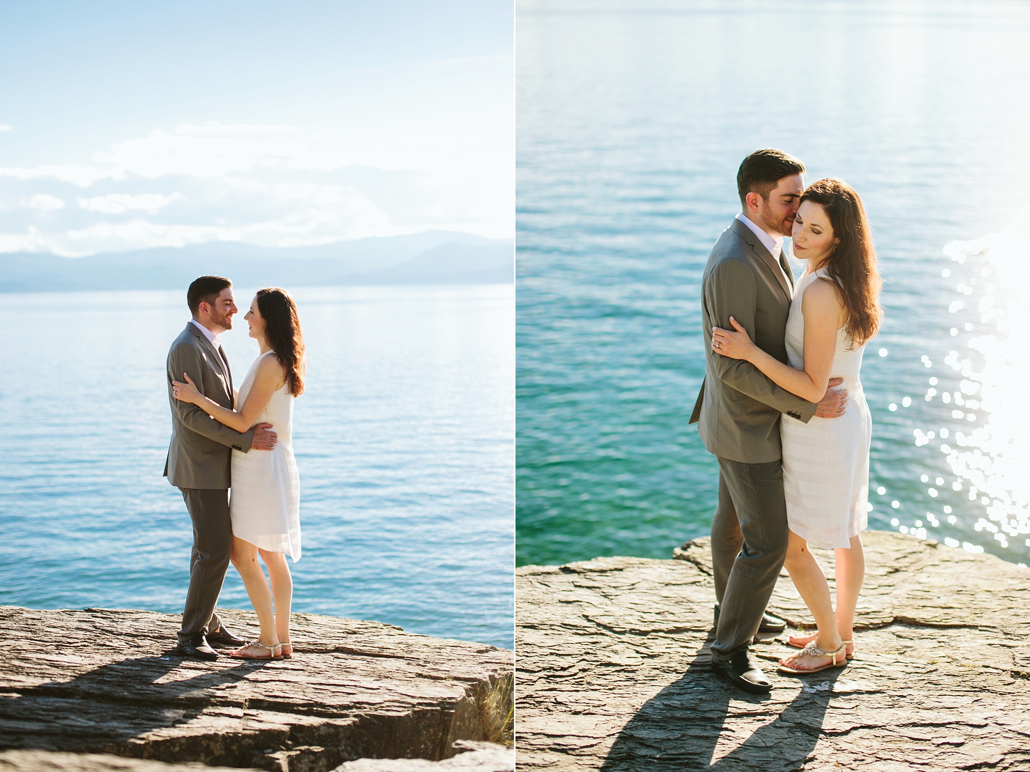Bigfork MT Flathead Lake Engagement Photo Wayfarer Park Couple Embracing