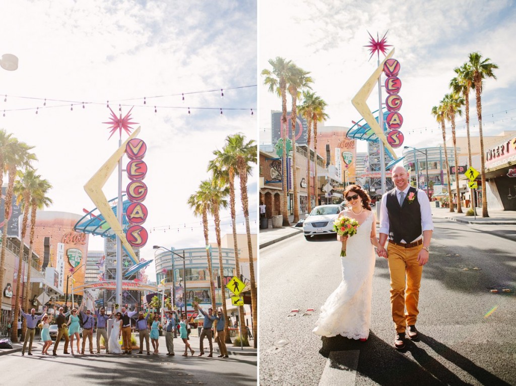 Las Vegas NV Freemont Street Wedding Photos Bridal Party