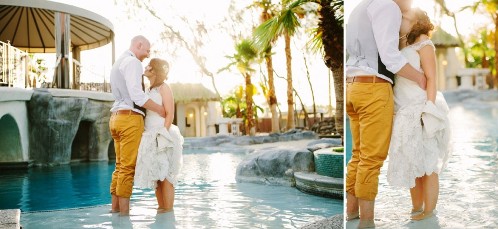 Las Vegas NV Wedding Photos Couple Kissing in Pool