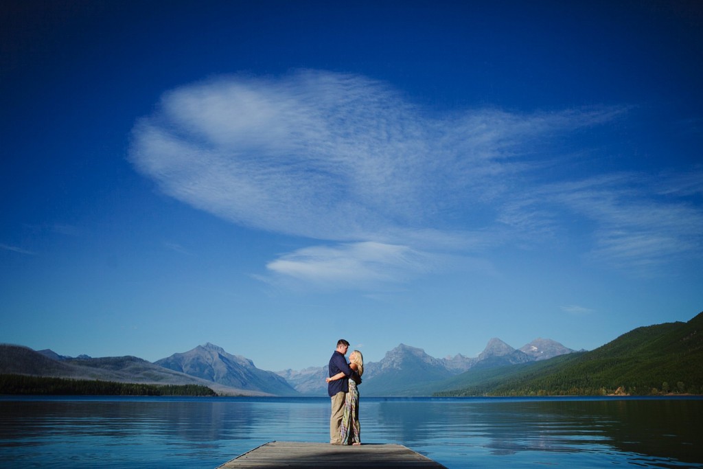 Glacier National Park Engagement Photos Lake McDonald Couple Hugging