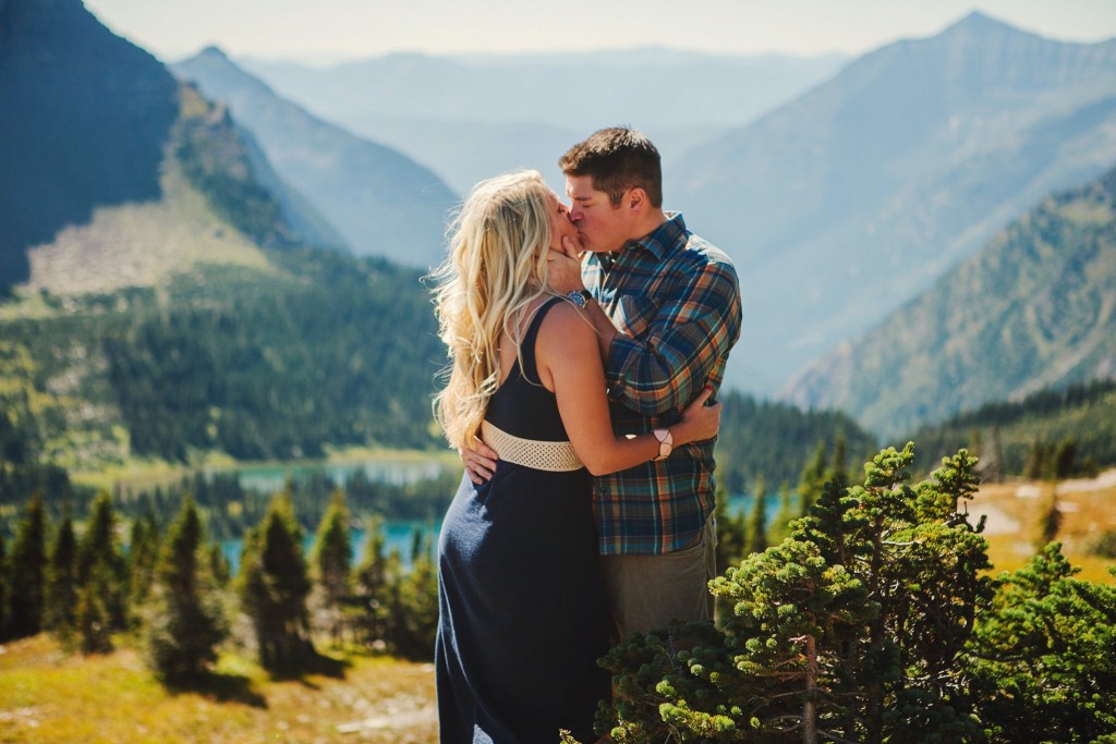 Glacier National Park MT Engagement Photos Hidden Lake Couple Kissing