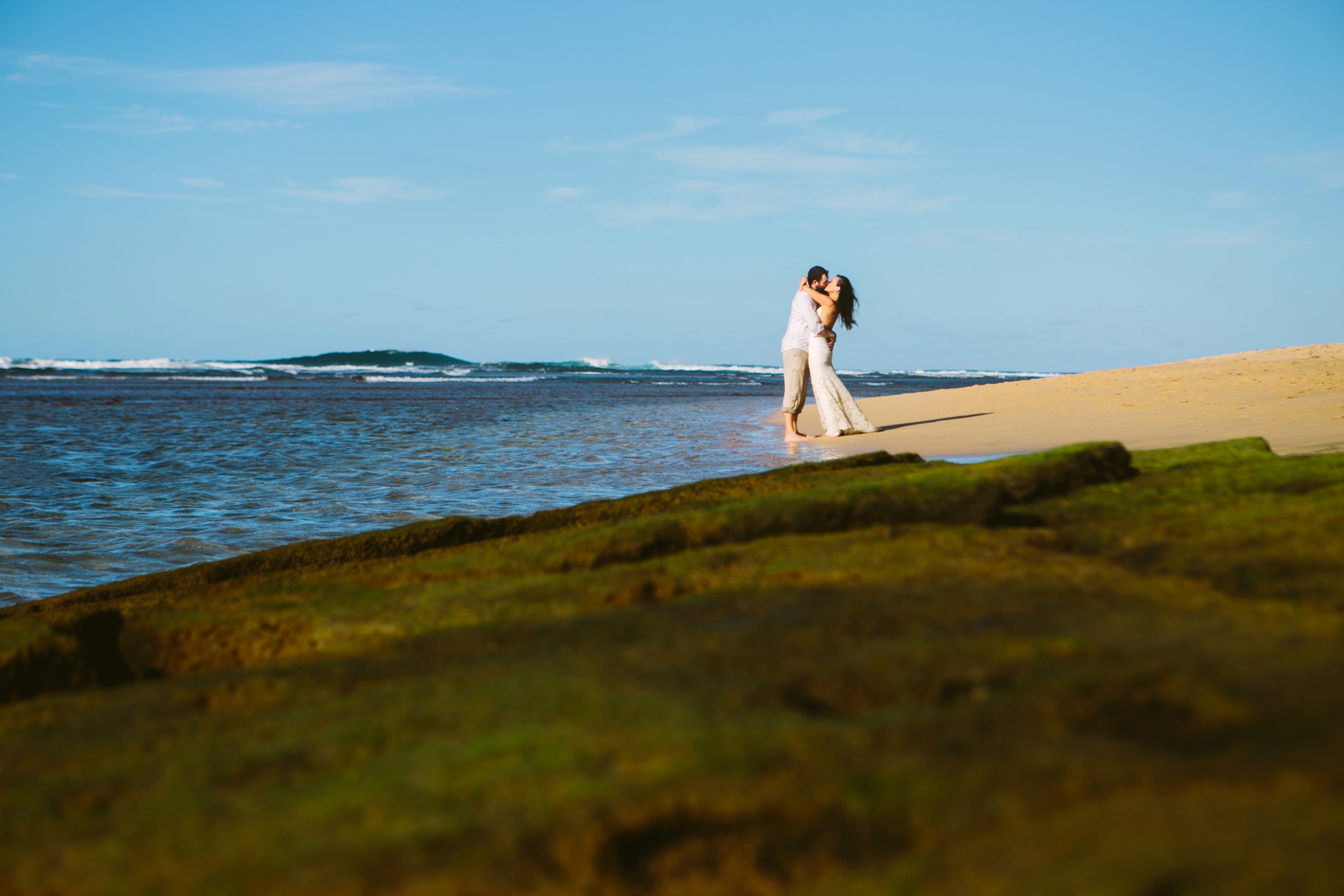 Kauai HI Ke'e Beach Elopement Couple Kissing