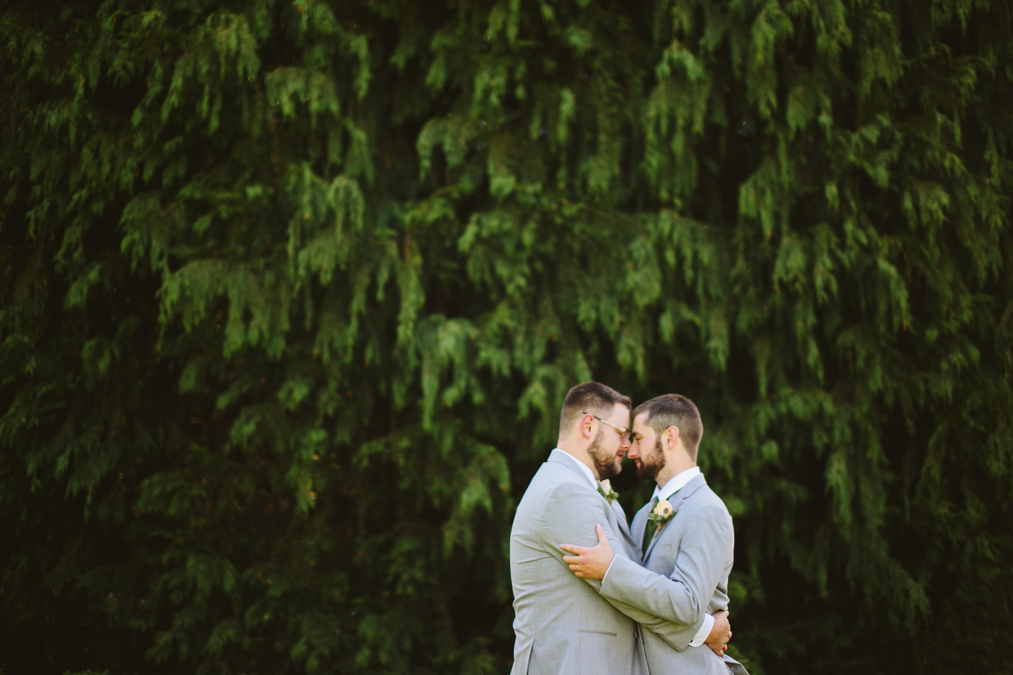 Seattle WA Backyard Same Sex Gay Wedding Photo Couple Hugging