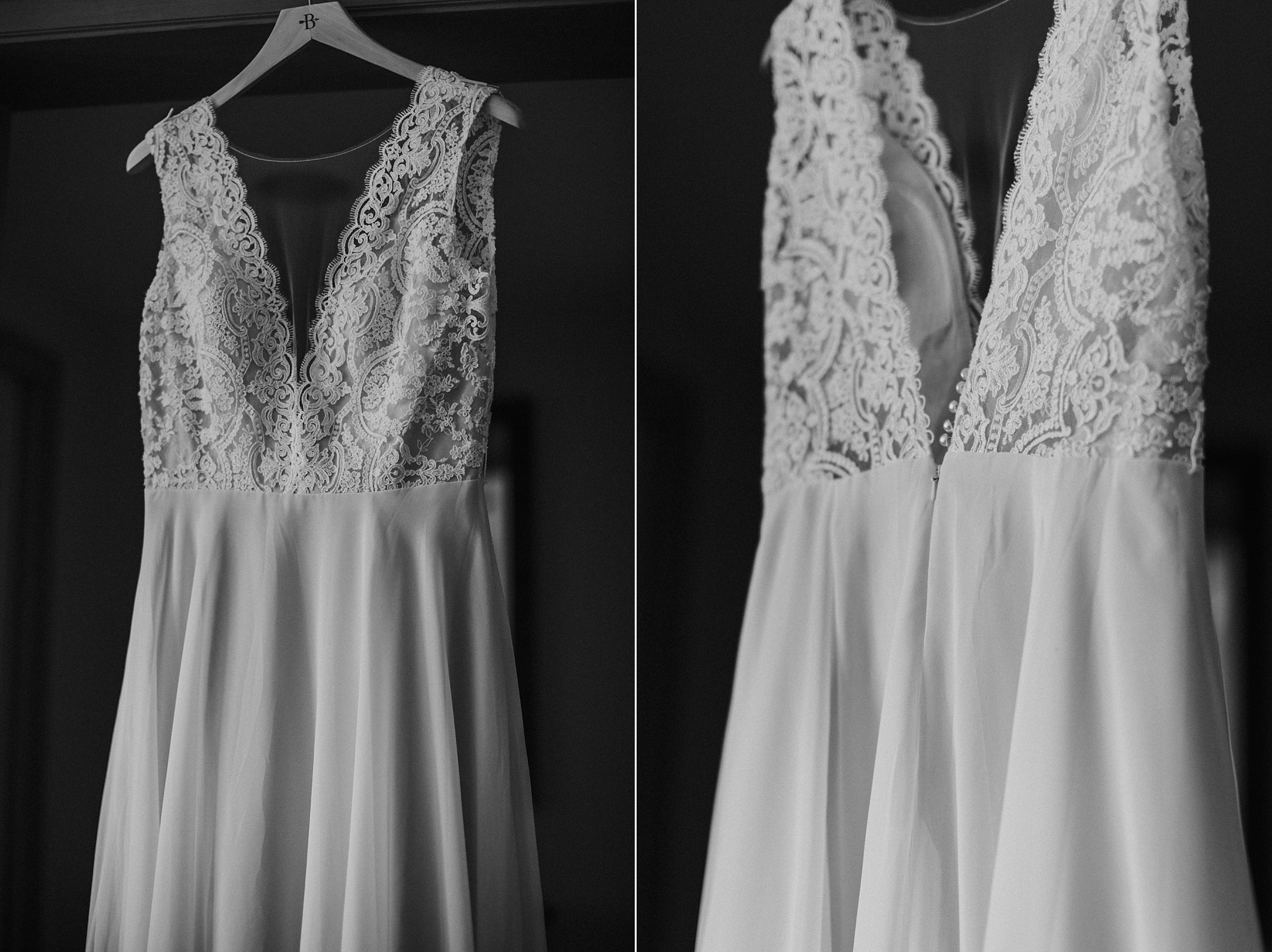 Suncadia WA Winter Elopement Bride Dress Hanging