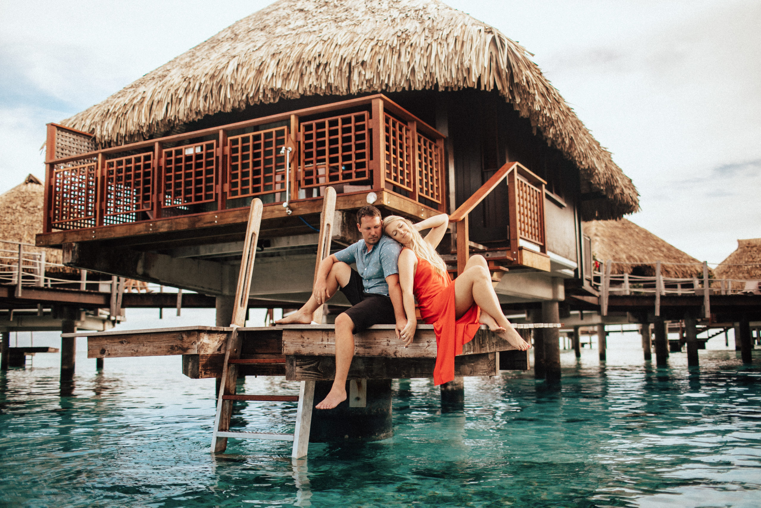 Tahiti Honeymoon Portrait Session at Over the Water Bungalow