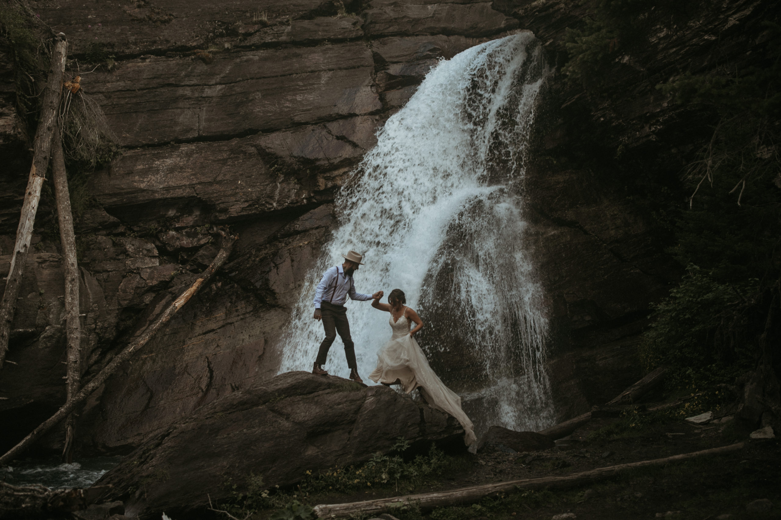 glacier national park mt waterfall wedding