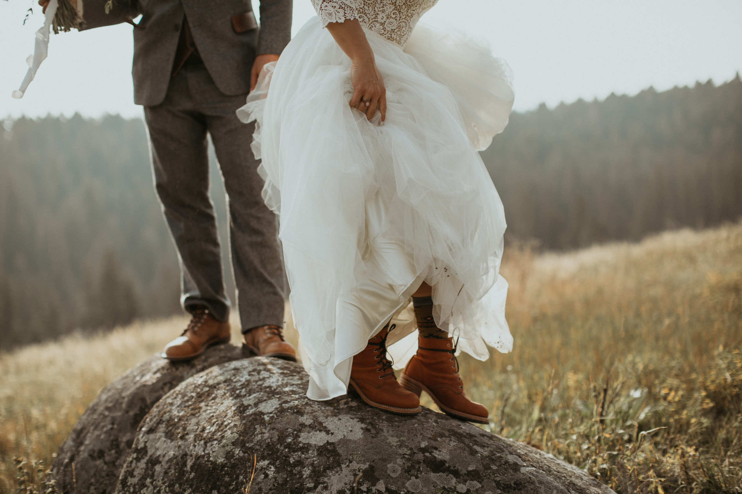 Brides sock and boots ranch wedding in Big Sky MT