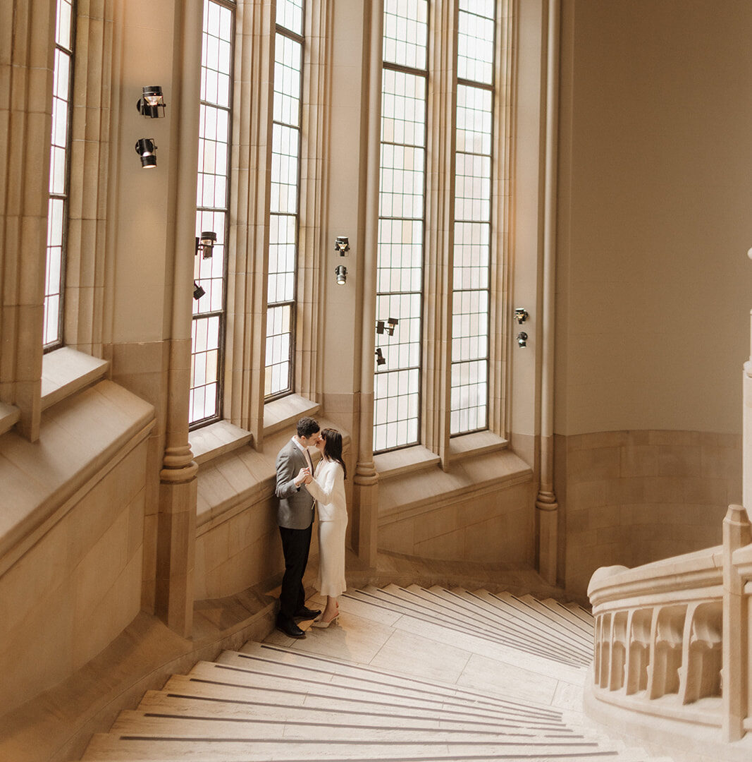 engagement photos in seattle at Suzzallo Library at UW